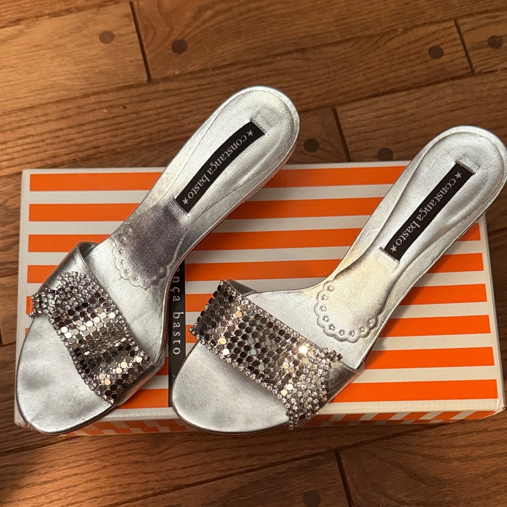 Constança Basto Metallic Silver Sequin Sandals